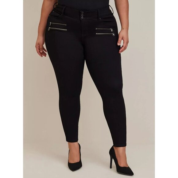 Torrid Jegging Skinny High-Rise Multi Zip Jean Black Size 14 Short Stretch - Picture 1 of 8